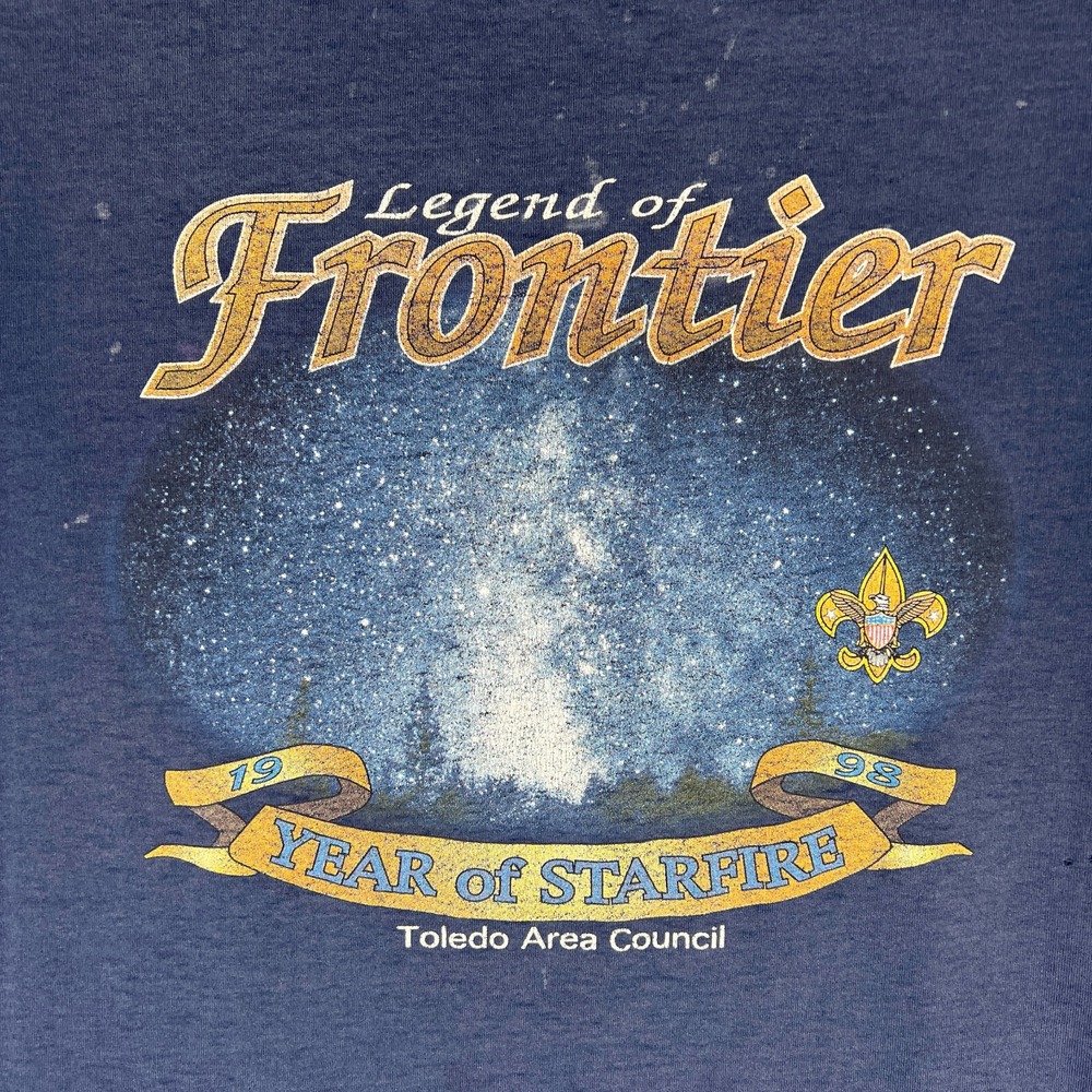 VTG Boy‎ Scouts Galaxy Stars T Shirt Fits Small Distressed Year of Starfire Ohio - Picture 2 of 13
